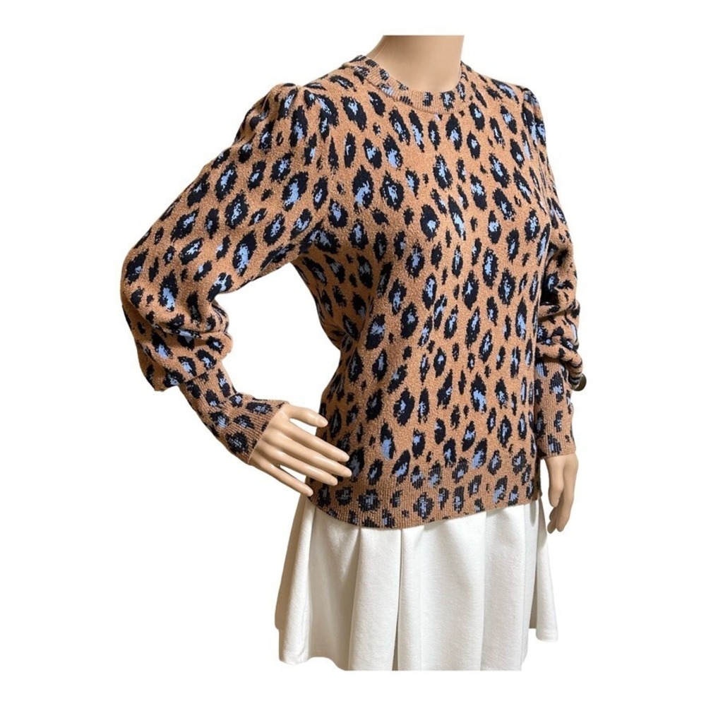 Ann Taylor Leopard Pullover Sweater M Multicolor Puff Balloon Sleeve Shimmer